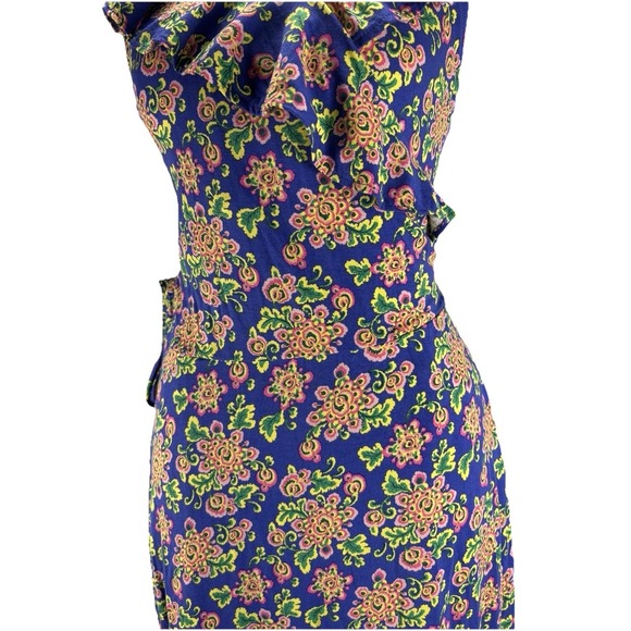 Boden Saskia Wrap Dress 14 Blue Medallion Floral Midi Ruffle Boho Cottagecore - Picture 6 of 16